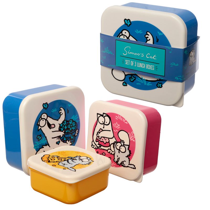 Large Funky Set of 3 Plastic Lunch Boxes - Simon's Cat Design